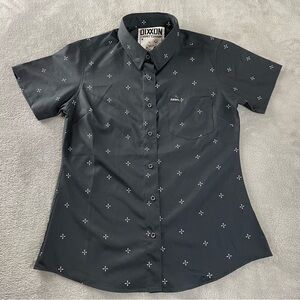 Dixxon Button Up Shirt Women’s Medium Performance Black Lightweight Short Sleeve